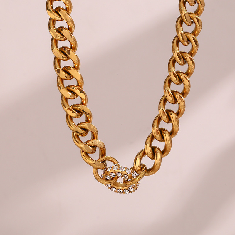 2022 m. Statement papuošalų rinkinys Stambus krištolo spurgos žavesys Kubietiškos grandinėlės karoliai apyrankės iš nerūdijančio plieno 18K paauksuoti papuošalai