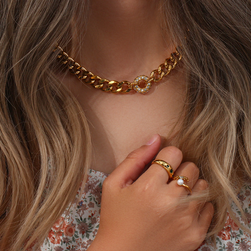 2022 m. Statement papuošalų rinkinys Stambus krištolo spurgos žavesys Kubietiškos grandinėlės karoliai apyrankės iš nerūdijančio plieno 18K paauksuoti papuošalai