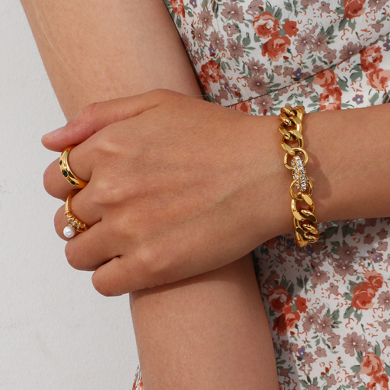 2022 m. Statement papuošalų rinkinys Stambus krištolo spurgos žavesys Kubietiškos grandinėlės karoliai apyrankės iš nerūdijančio plieno 18K paauksuoti papuošalai