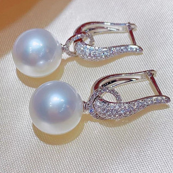 Huitan луксозни модни обеци с имитация на перли с кубичен цирконий за жени Висококачествени дамски обеци с темперамент на сребърен цвят