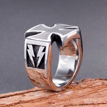 Черен пръстен с форма на кръст Мъжки пръстен Нова мода Метален електрооптичен модел пръстен Аксесоари Парти бижута Размер 7-12