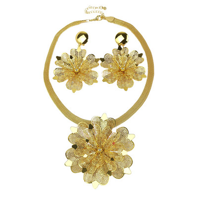 Dubajaus aukso spalvos papuošalų rinkinys moterims, gėlių auskarai, karoliai, papuošalų rinkiniai, afrikietiški prabangūs vestuvių dizaino aksesuarai MANILAI