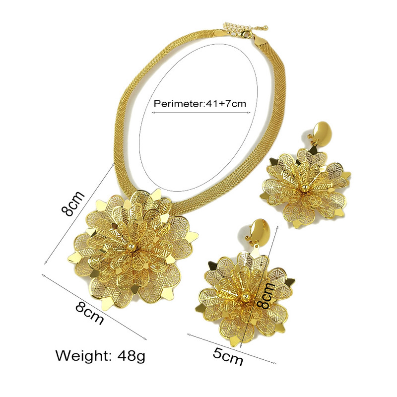 Dubajaus aukso spalvos papuošalų rinkinys moterims, gėlių auskarai, karoliai, papuošalų rinkiniai, afrikietiški prabangūs vestuvių dizaino aksesuarai MANILAI
