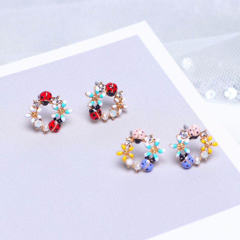 Korėjietiško stiliaus saldūs spalvingi auskarai su gėlėmis moterims mergaitėms Mieli krištoliniai gyvūnai, boružėlės auskarai žavingi vakarėliui papuošalai Dovanos