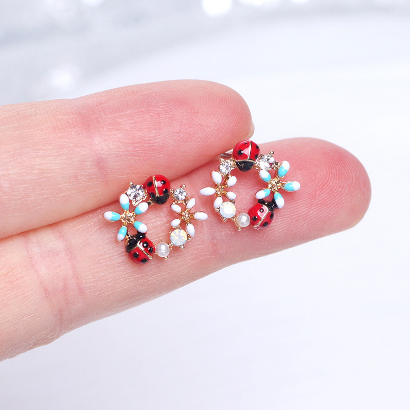 Korėjietiško stiliaus saldūs spalvingi auskarai su gėlėmis moterims mergaitėms Mieli krištoliniai gyvūnai, boružėlės auskarai žavingi vakarėliui papuošalai Dovanos