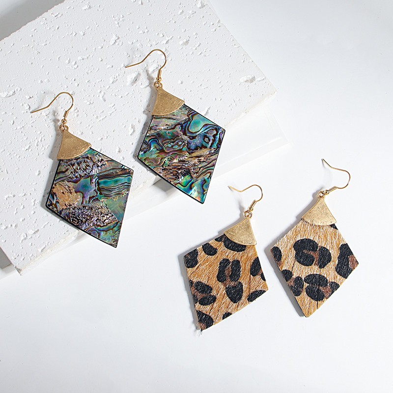 AENSOA Cercei cu picătură de coajă de abalone, vintage, mari, lungi, geometrici, pentru femei, cu pandantiv cu rombi, cercei cu cârlig de metal, bijuterii neobișnuite