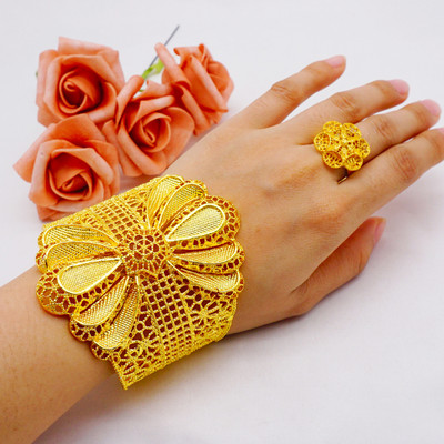 Etiopijos Dubajaus plačios apyrankės moterims Aukso spalvos Prabangi Afrikos Indijos apyrankė ir žiedas Saudo Arabija Vestuvių pokylių dovanos