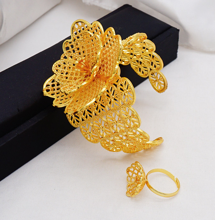 Etiopijos Dubajaus plačios apyrankės moterims Aukso spalvos Prabangi Afrikos Indijos apyrankė ir žiedas Saudo Arabija Vestuvių pokylių dovanos