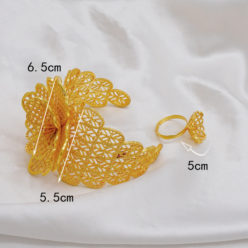 Etiopijos Dubajaus plačios apyrankės moterims Aukso spalvos Prabangi Afrikos Indijos apyrankė ir žiedas Saudo Arabija Vestuvių pokylių dovanos