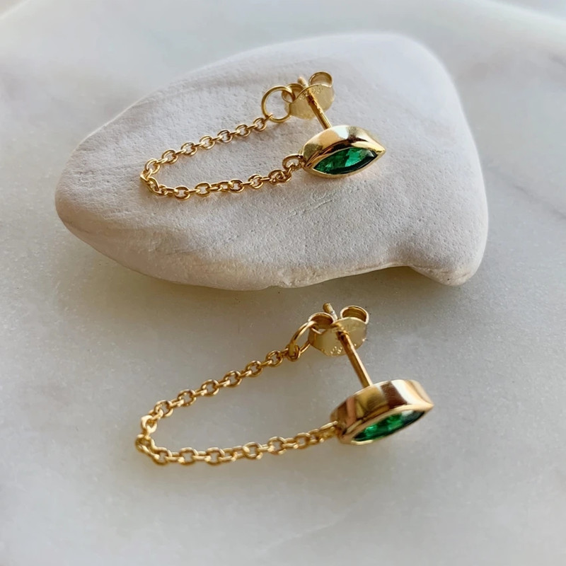 Prabangūs 925 sidabro adata, auksu padengti inkrustuoti žalio akmens auskarai, moteriški itin ilgos grandinėlės auskarai, papuošalai