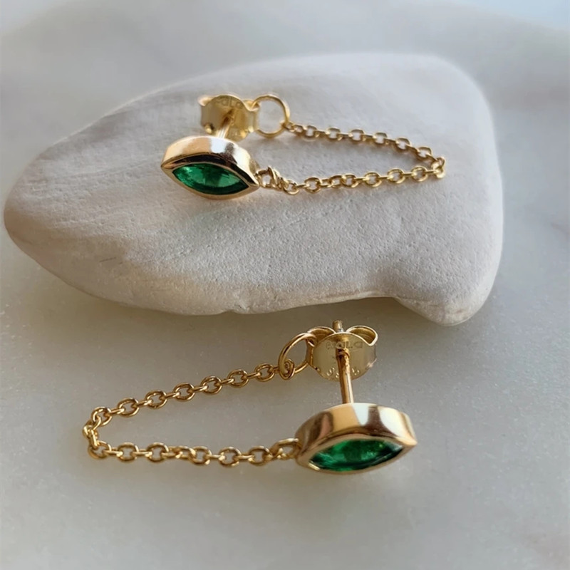 Prabangūs 925 sidabro adata, auksu padengti inkrustuoti žalio akmens auskarai, moteriški itin ilgos grandinėlės auskarai, papuošalai