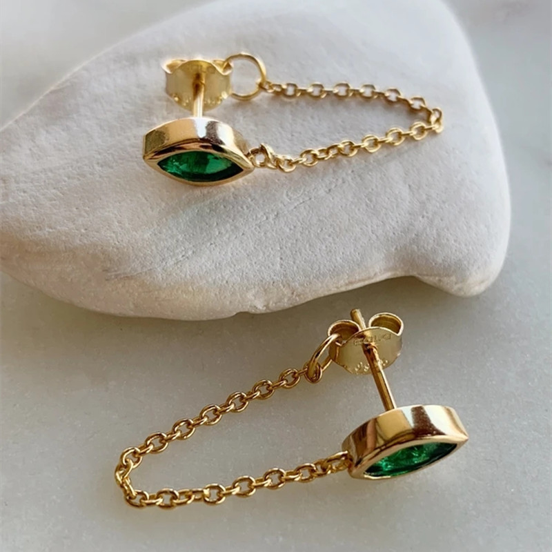 Prabangūs 925 sidabro adata, auksu padengti inkrustuoti žalio akmens auskarai, moteriški itin ilgos grandinėlės auskarai, papuošalai