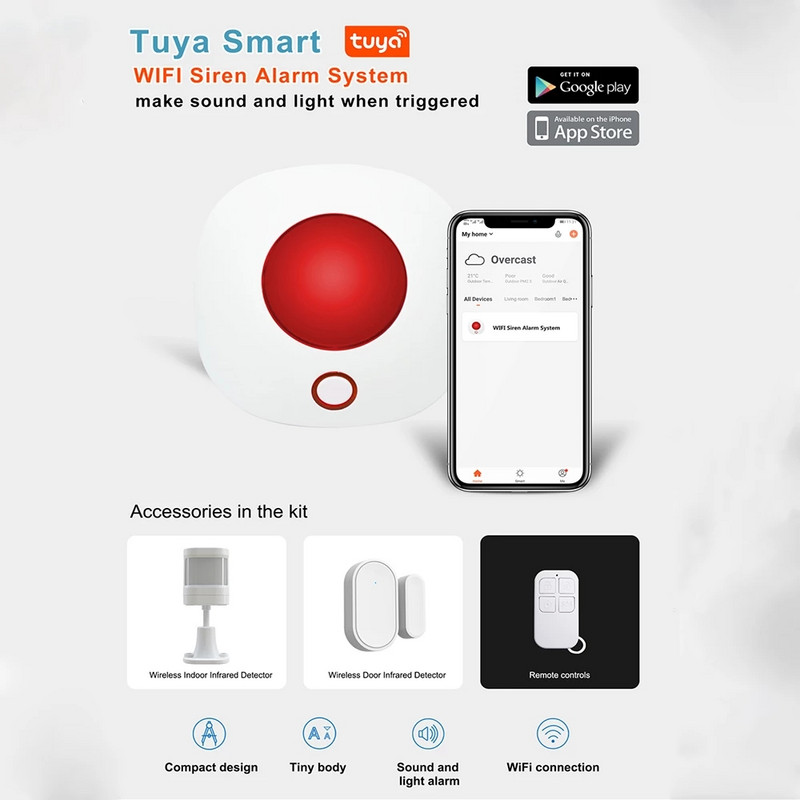 ZONCENT SN11 belaidė Wi-Fi strobe sirena Smart Home Security Signalizavimo sistemos rinkinys Tuya App Control 110dB Garsiakalbis