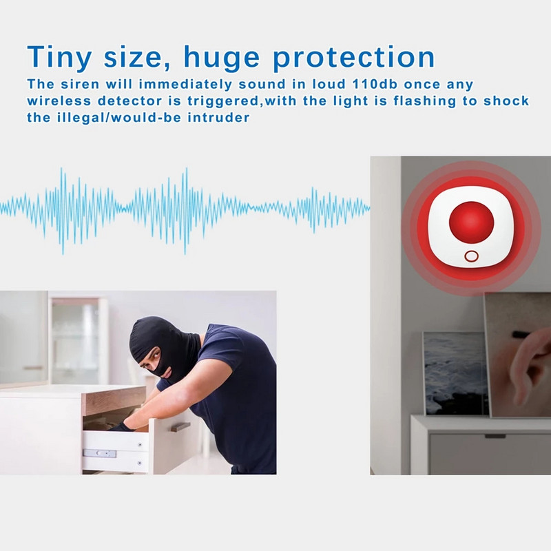 ZONCENT SN11 belaidė Wi-Fi strobe sirena Smart Home Security Signalizavimo sistemos rinkinys Tuya App Control 110dB Garsiakalbis