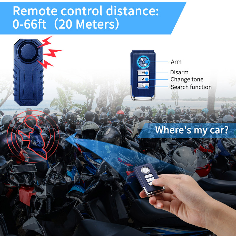 Awapow Alarma antifurt pentru biciclete 113dB Telecomanda fara fir Alarma de detectare a vibratiilor Detector impermeabil pentru bicicleta motocicleta