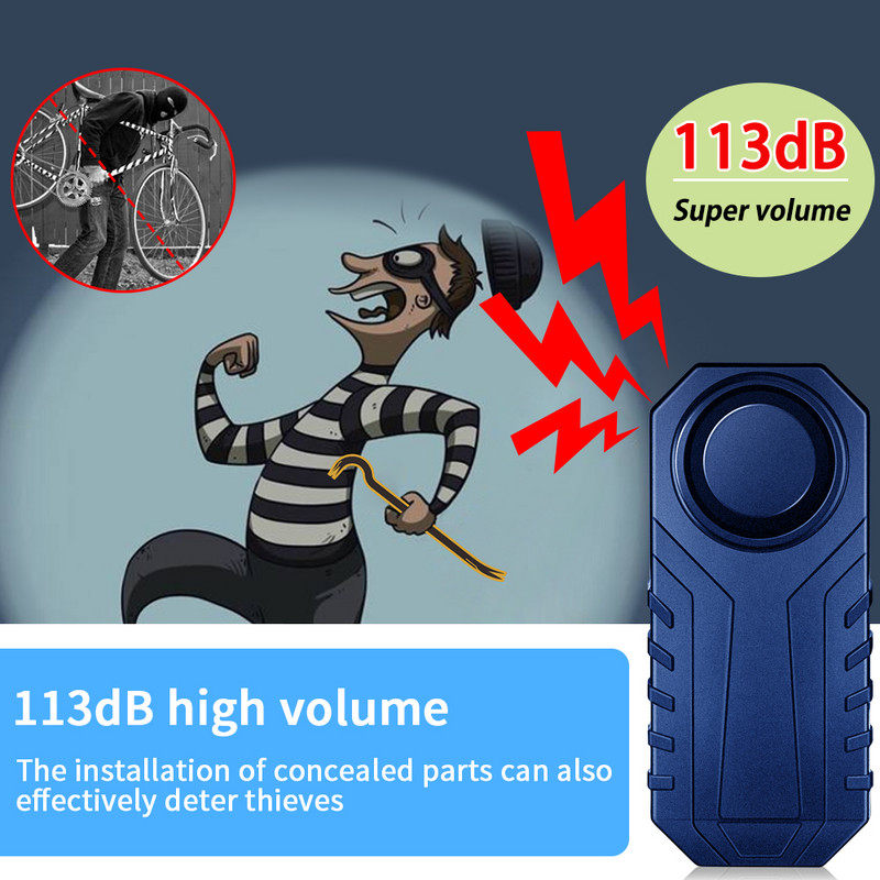 Awapow Alarma antifurt pentru biciclete 113dB Telecomanda fara fir Alarma de detectare a vibratiilor Detector impermeabil pentru bicicleta motocicleta