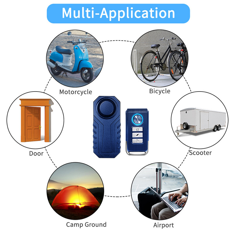 Awapow Alarma antifurt pentru biciclete 113dB Telecomanda fara fir Alarma de detectare a vibratiilor Detector impermeabil pentru bicicleta motocicleta