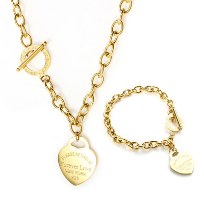 Nauji Heart Pendant Choker karoliai moterims Vyrai Pora Punk nerūdijančio plieno grandinės apyrankės Moteriška Meilė Širdies žavesio papuošalų rinkinys