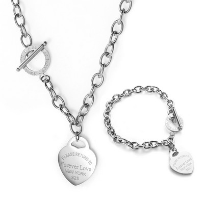 Nauji Heart Pendant Choker karoliai moterims Vyrai Pora Punk nerūdijančio plieno grandinės apyrankės Moteriška Meilė Širdies žavesio papuošalų rinkinys