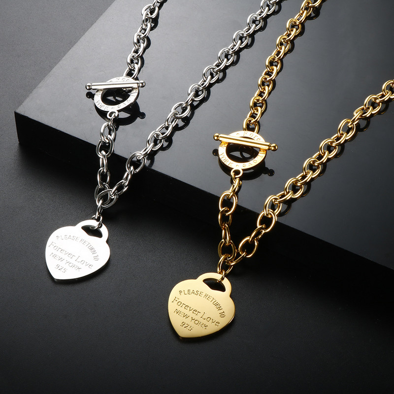 Nauji Heart Pendant Choker karoliai moterims Vyrai Pora Punk nerūdijančio plieno grandinės apyrankės Moteriška Meilė Širdies žavesio papuošalų rinkinys