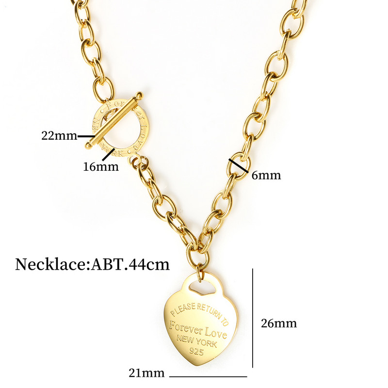 Nauji Heart Pendant Choker karoliai moterims Vyrai Pora Punk nerūdijančio plieno grandinės apyrankės Moteriška Meilė Širdies žavesio papuošalų rinkinys