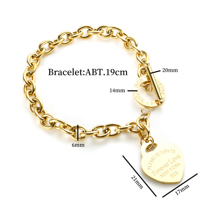 Nauji Heart Pendant Choker karoliai moterims Vyrai Pora Punk nerūdijančio plieno grandinės apyrankės Moteriška Meilė Širdies žavesio papuošalų rinkinys