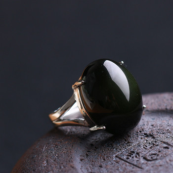 Φυσικό δαχτυλίδι από οψιανό Πράσινη πέτρα ματιών γάτας S925 ασημένιο μωσαϊκό δαχτυλίδι Απλό ανδρικό γυναικείο δώρο Κρυστάλλινο δαχτυλίδι κοσμήματα Χονδρική