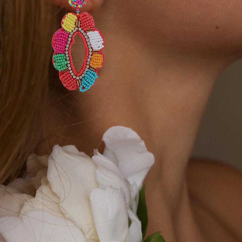 Bohemia Spalvingi Sėklų Karoliukai Blogos Akies Gėlė Drop Auskarai Moterims Rankų Darbo Kutas gulbė pareiškimas Dangle Auskarai Papuošalai