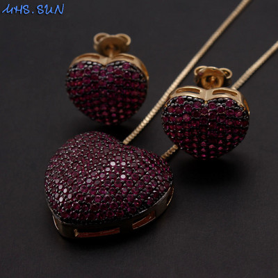 MHS.SUN Fashion Love Heart Kaklo papuošalas su AAA cirkonio moteriškais auskarais Prabangus CZ papuošalų rinkinys Valentino dienos dovanai