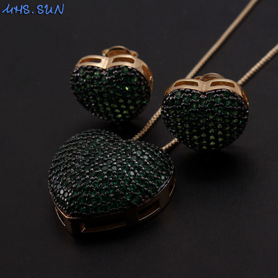 MHS.SUN Fashion Love Heart Kaklo papuošalas su AAA cirkonio moteriškais auskarais Prabangus CZ papuošalų rinkinys Valentino dienos dovanai