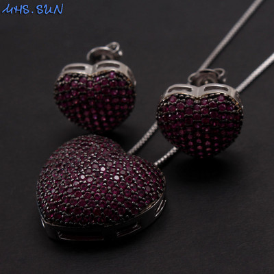 MHS.SUN Fashion Love Heart Kaklo papuošalas su AAA cirkonio moteriškais auskarais Prabangus CZ papuošalų rinkinys Valentino dienos dovanai