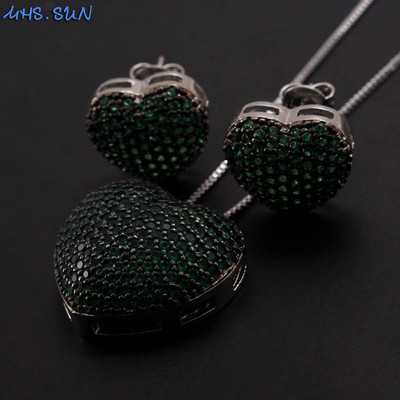MHS.SUN Fashion Love Heart Kaklo papuošalas su AAA cirkonio moteriškais auskarais Prabangus CZ papuošalų rinkinys Valentino dienos dovanai
