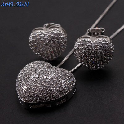 MHS.SUN Fashion Love Heart Kaklo papuošalas su AAA cirkonio moteriškais auskarais Prabangus CZ papuošalų rinkinys Valentino dienos dovanai