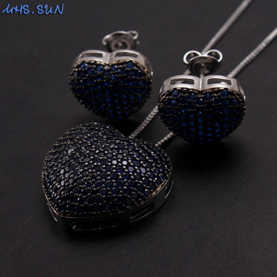 MHS.SUN Fashion Love Heart Kaklo papuošalas su AAA cirkonio moteriškais auskarais Prabangus CZ papuošalų rinkinys Valentino dienos dovanai