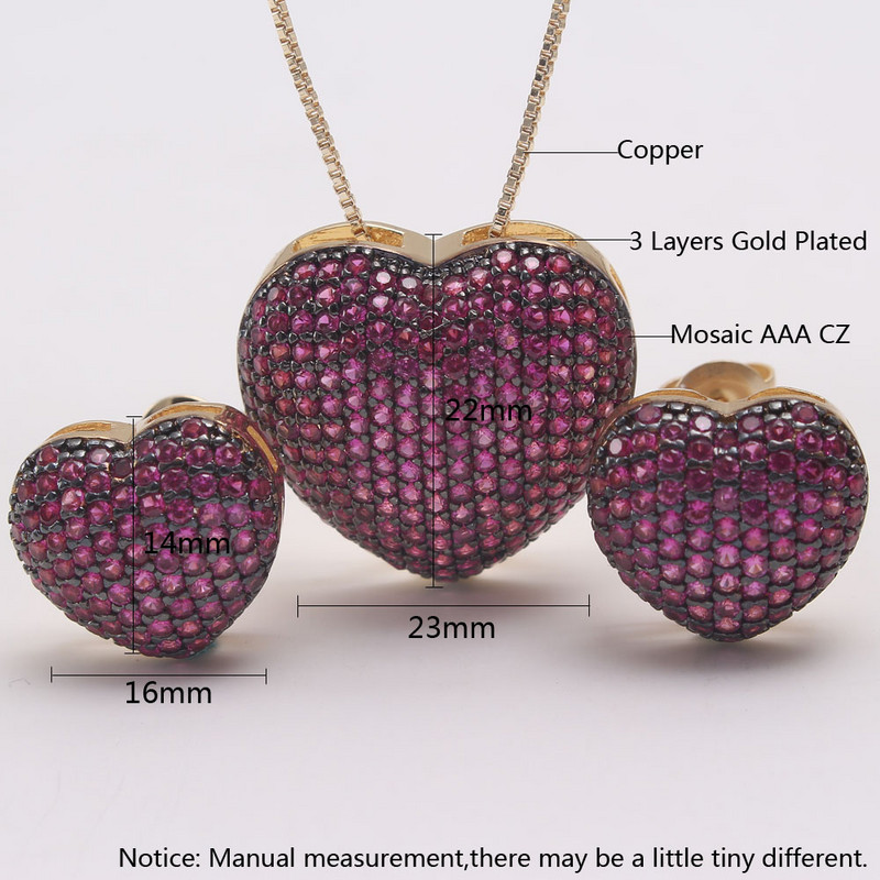 MHS.SUN Fashion Love Heart Kaklo papuošalas su AAA cirkonio moteriškais auskarais Prabangus CZ papuošalų rinkinys Valentino dienos dovanai