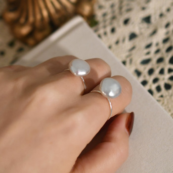 ASHIQI Естествена сладководна барокова перла 925 стерлингово сребро Корейски пръстен Модни бижута Дамски