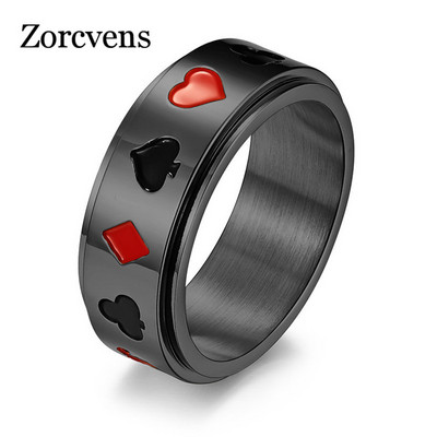ZORCVENS 8mm otočný prsteň z nehrdzavejúcej ocele, zlato-strieborná farba, pre mužov, punk, vintage, šťastná hracia karta, poker, pánske doplnky