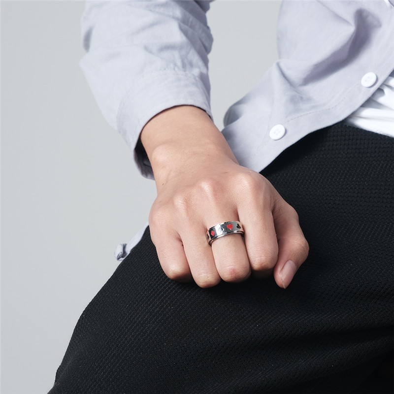 ZORCVENS 8 mm aukso sidabro spalvos nerūdijančio plieno pasukamas žiedas vyrams Punk Vintage Lucky Playing Card Poker Vyriški priedai