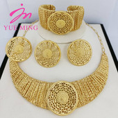 YM afrikietiškų karolių auskarų rinkiniai Nigerijos vestuvių papuošalų rinkinys moterims 18K aukso spalvos vario apyrankės žiedai juvelyriniai dirbiniai dovanos