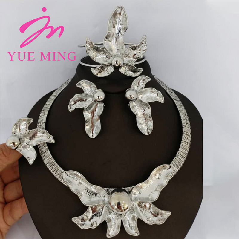 YM afrikietiškų karolių auskarų rinkiniai Nigerijos vestuvių papuošalų rinkinys moterims 18K aukso spalvos vario apyrankės žiedai juvelyriniai dirbiniai dovanos