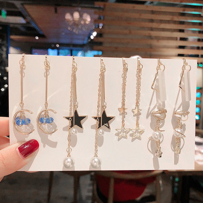 Vienas rinkinys 5 poros Korėjos stiliaus segtukas ant auskarų be pradurtų paprasto stiliaus geometrinių klipų auskarai