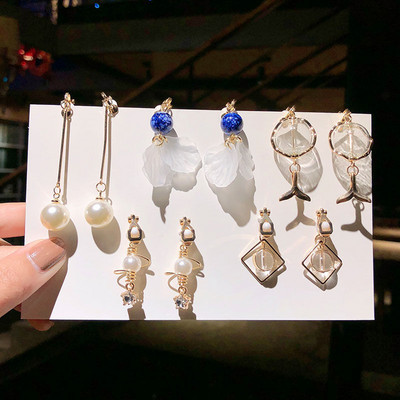 Vienas rinkinys 5 poros Korėjos stiliaus segtukas ant auskarų be pradurtų paprasto stiliaus geometrinių klipų auskarai