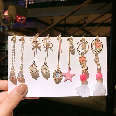 Vienas rinkinys 5 poros Korėjos stiliaus segtukas ant auskarų be pradurtų paprasto stiliaus geometrinių klipų auskarai