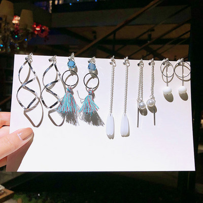 Vienas rinkinys 5 poros Korėjos stiliaus segtukas ant auskarų be pradurtų paprasto stiliaus geometrinių klipų auskarai