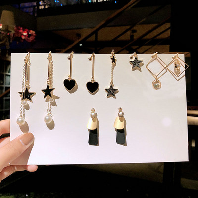 Vienas rinkinys 5 poros Korėjos stiliaus segtukas ant auskarų be pradurtų paprasto stiliaus geometrinių klipų auskarai