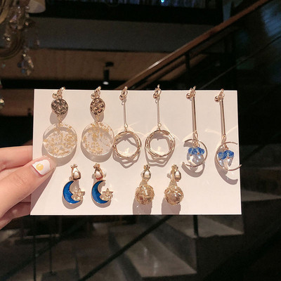 Vienas rinkinys 5 poros Korėjos stiliaus segtukas ant auskarų be pradurtų paprasto stiliaus geometrinių klipų auskarai