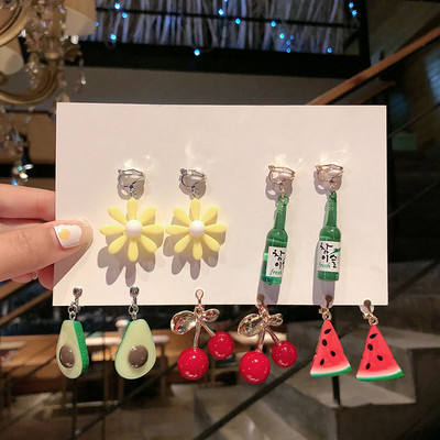 Vienas rinkinys 5 poros Korėjos stiliaus segtukas ant auskarų be pradurtų paprasto stiliaus geometrinių klipų auskarai