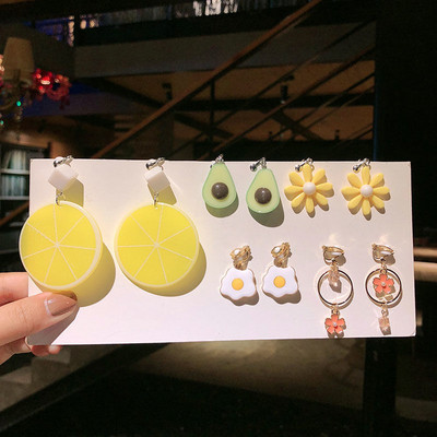 Vienas rinkinys 5 poros Korėjos stiliaus segtukas ant auskarų be pradurtų paprasto stiliaus geometrinių klipų auskarai