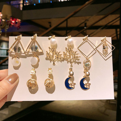 Vienas rinkinys 5 poros Korėjos stiliaus segtukas ant auskarų be pradurtų paprasto stiliaus geometrinių klipų auskarai