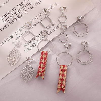 Vienas rinkinys 5 poros Korėjos stiliaus segtukas ant auskarų be pradurtų paprasto stiliaus geometrinių klipų auskarai